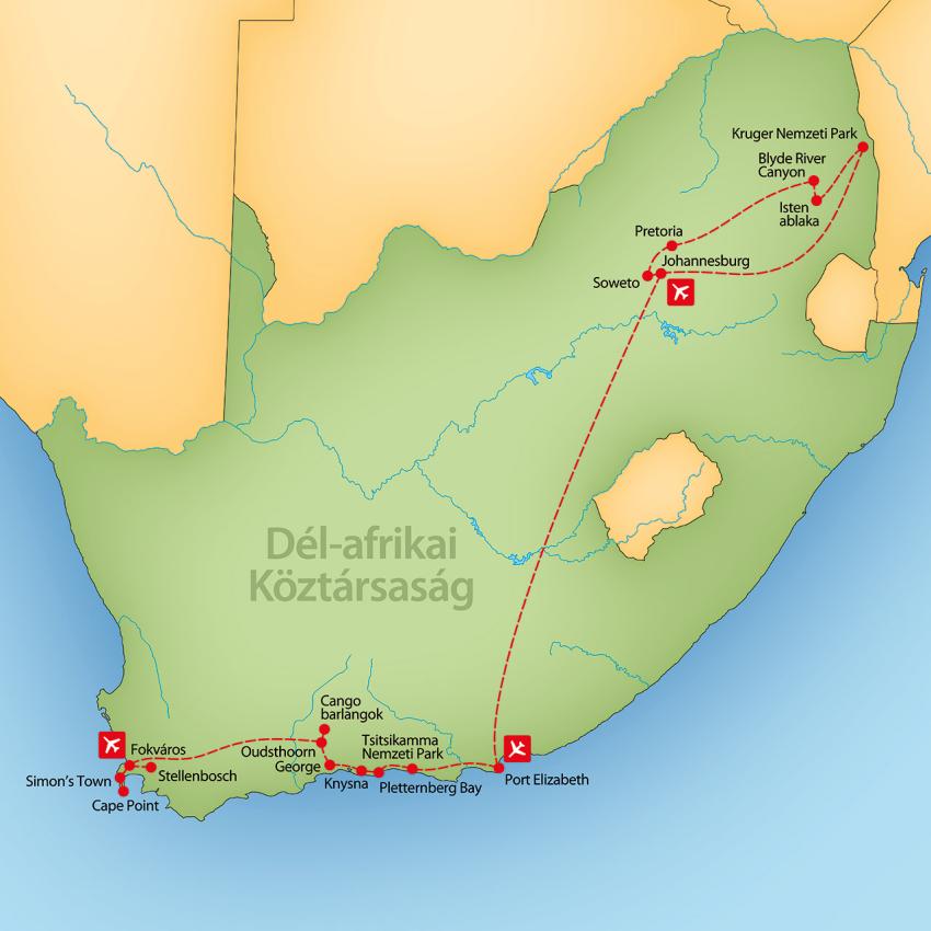 Dél-Afrika – útvonal illusztráció (galéria első képe)