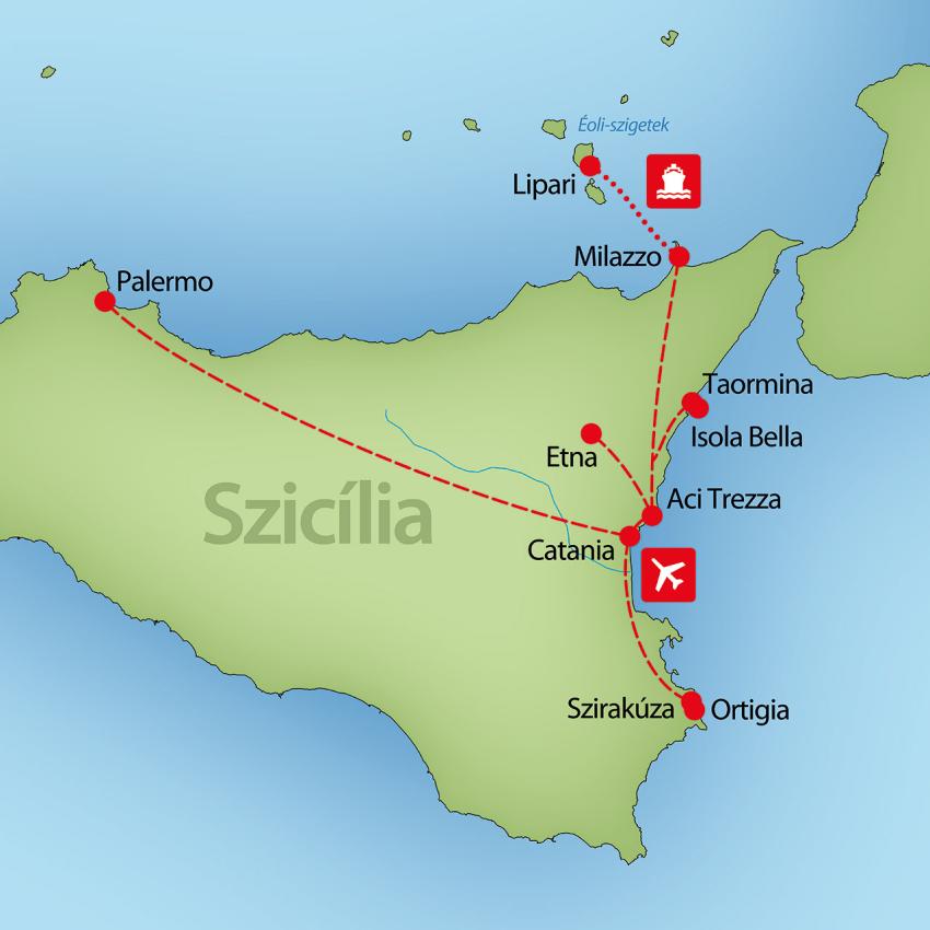 Szicília, a dél-olasz csoda – útvonal illusztráció (galéria első képe)