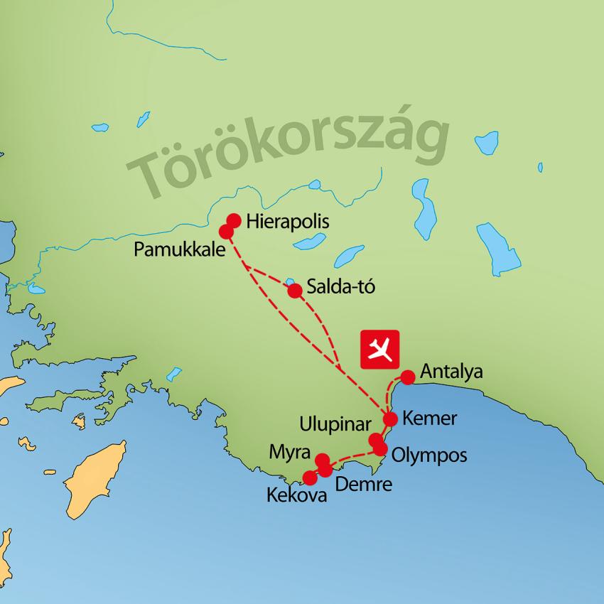 Dél-Törökország körutazás – útvonal illusztráció (galéria első képe)