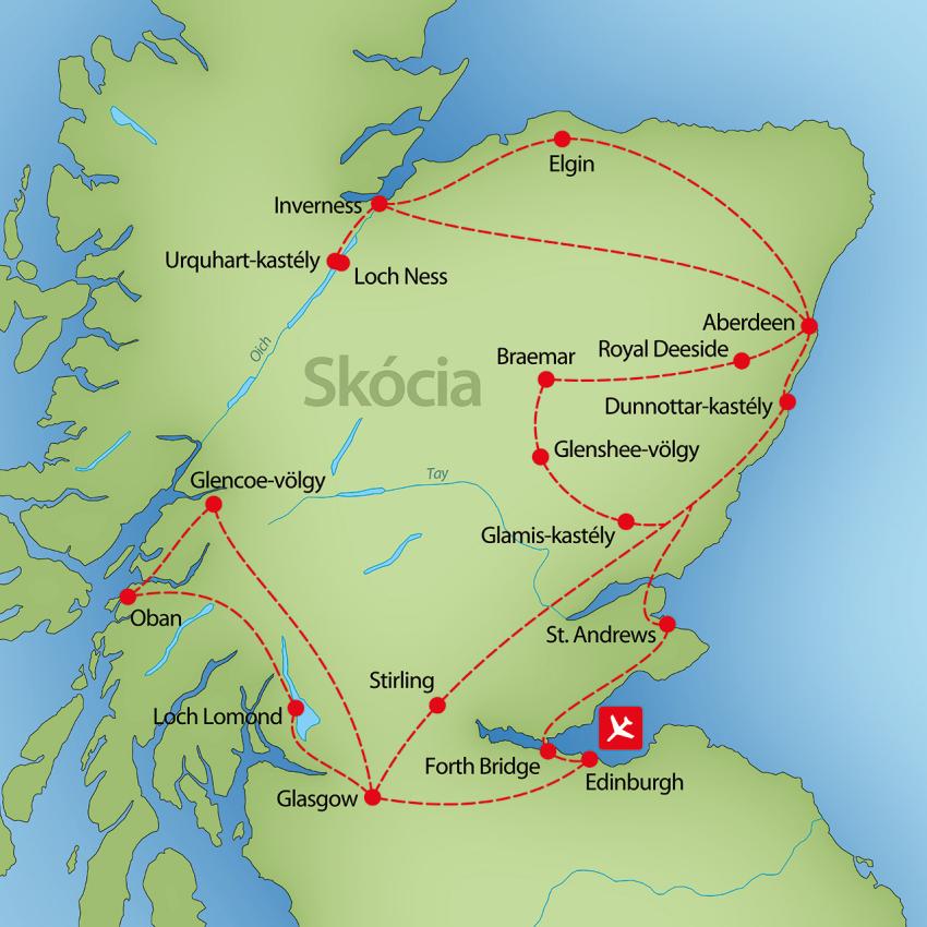 Skócia körutazás – útvonal illusztráció (galéria első képe)