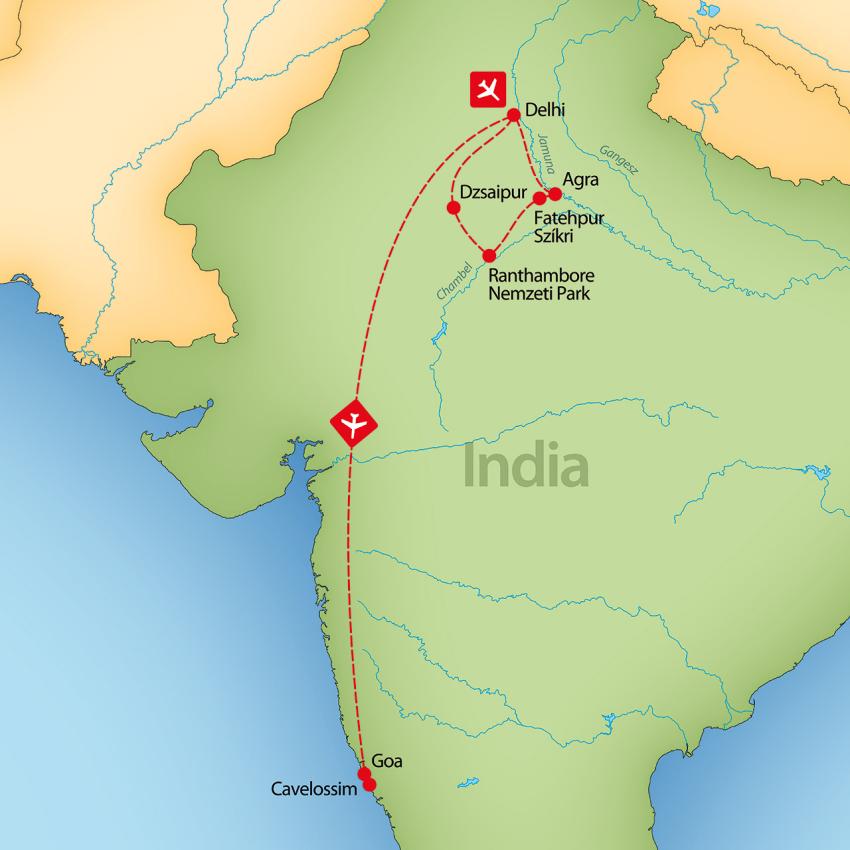 India varázsa és Goa tengerpartjai – útvonal illusztráció (galéria első képe)